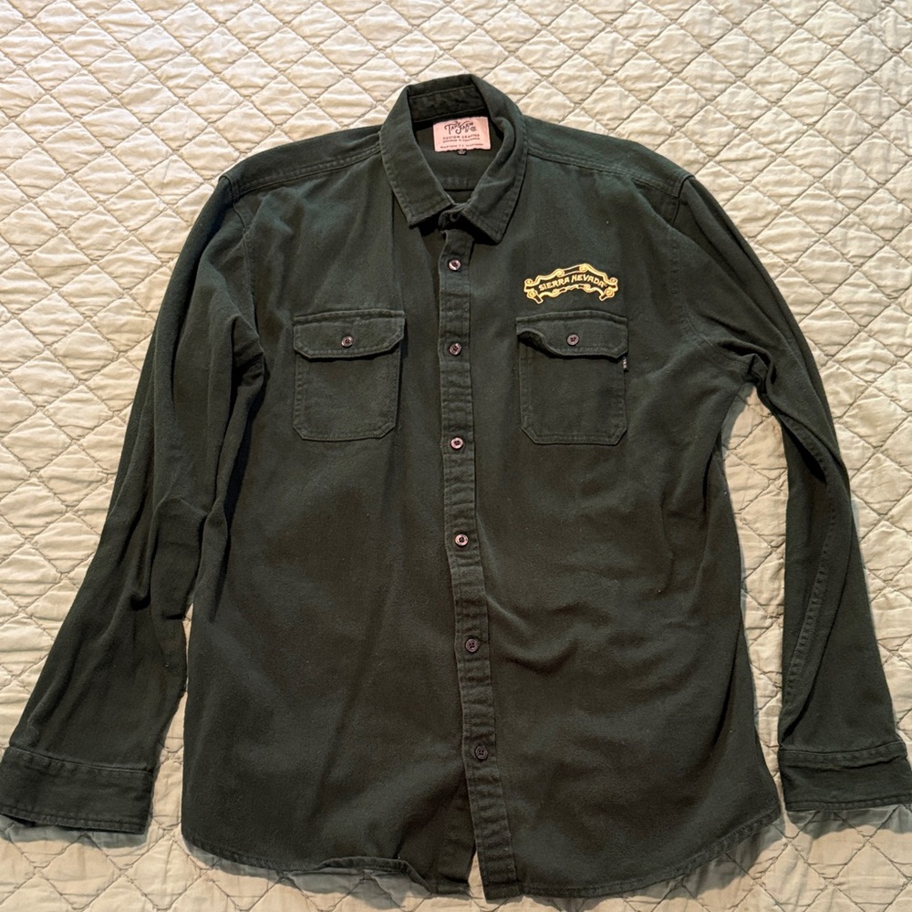 Dark Green Twill Flannel Shirt with Embroidered Sierra Nevada Logo